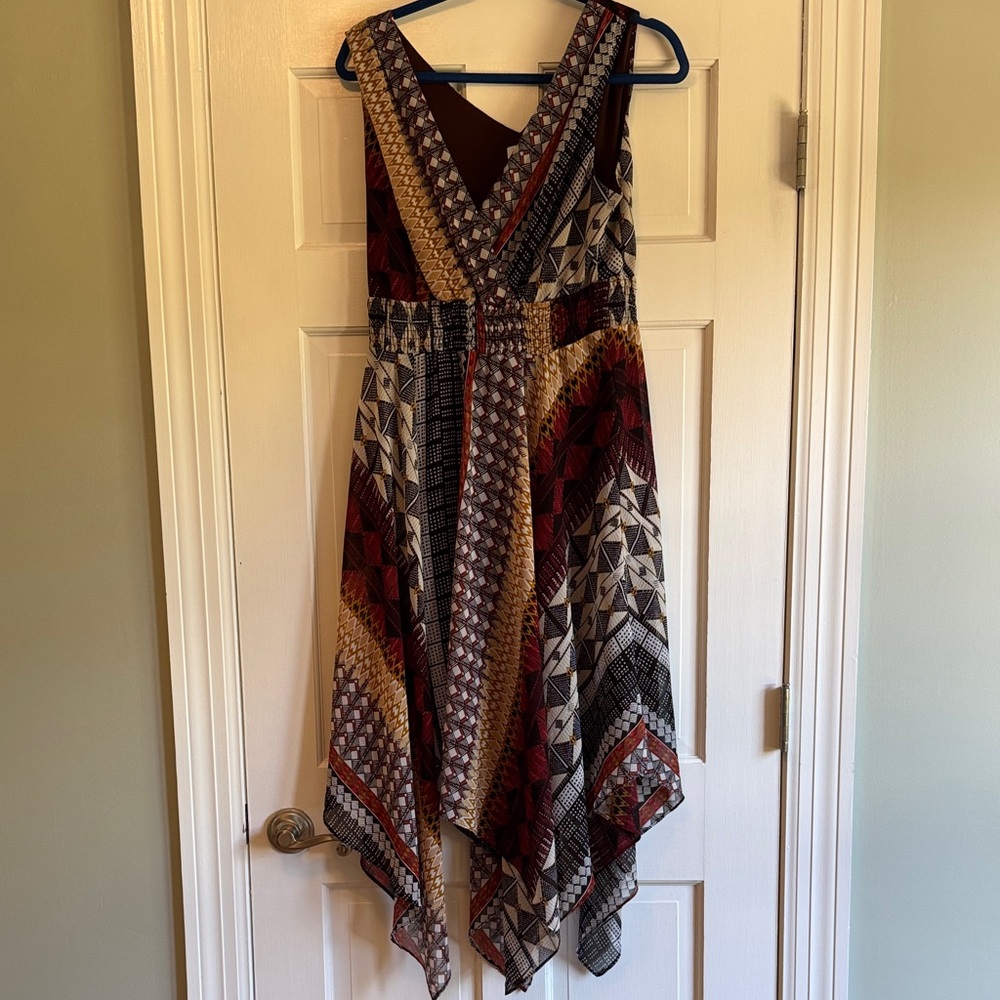 Dress Barn Asymmetrical Dress with Red and Black Patterns